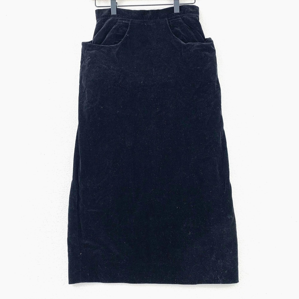Vintage 70s Velvet Maxi Skirt Womens S Black Pockets Joe Frank of Houston